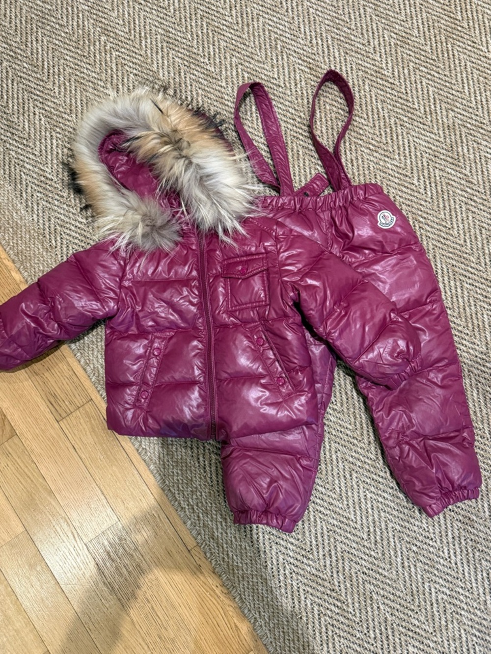 Moncler Kids Pink Puffer Jacket with Matching Snow Bibs Ski